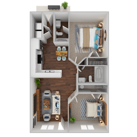 Floor plan for 2 beds, 2 baths, 900 sqft